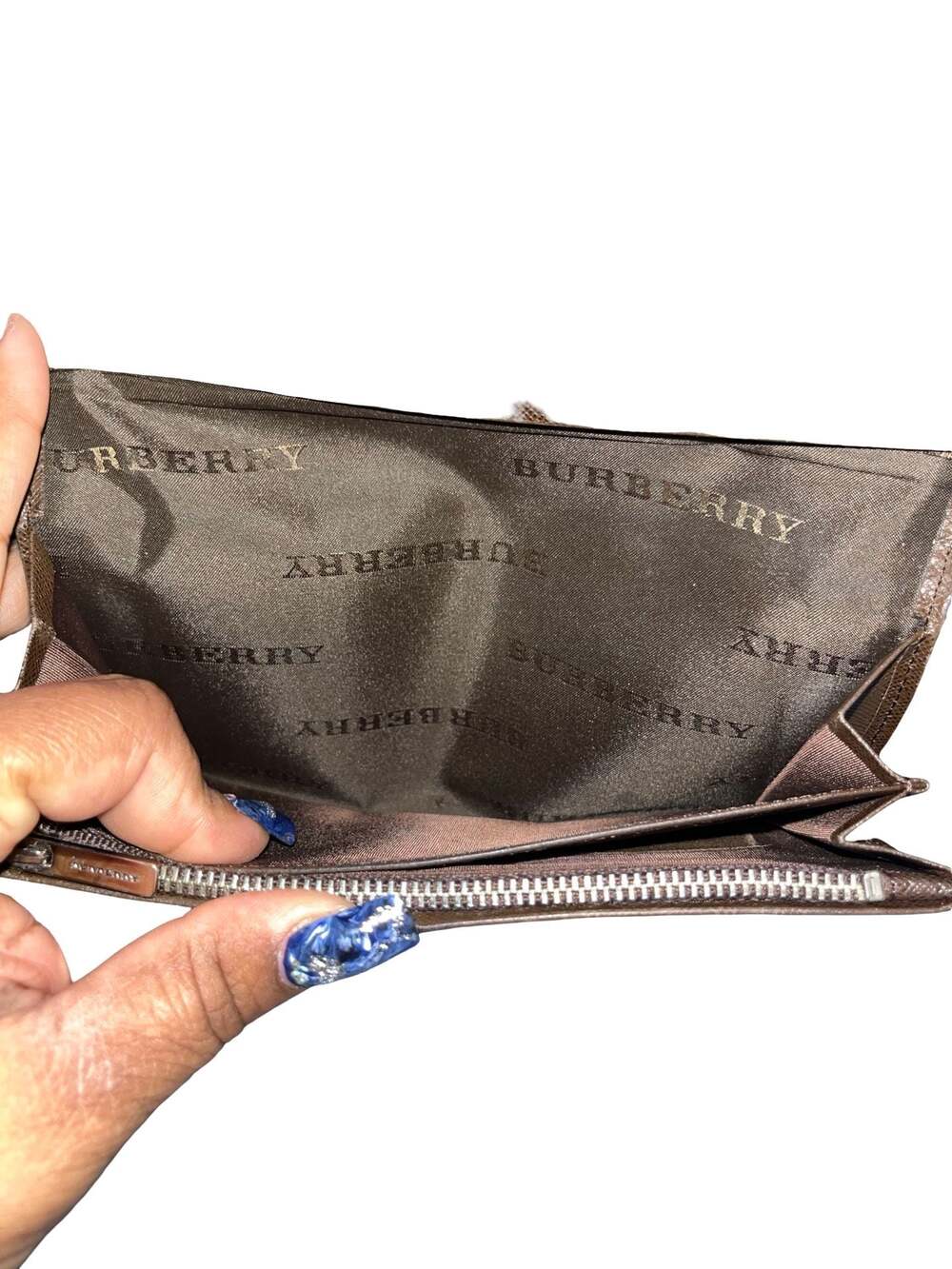 Burberry Vintage Nova Check Canvas & Brown Leather Long Tri-fold Wallet - Picture 8 of 12